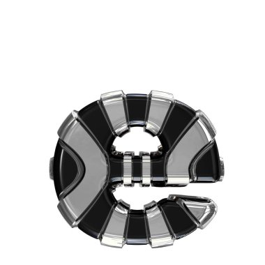 Black symbol with gold vertical straps. 3d letter e