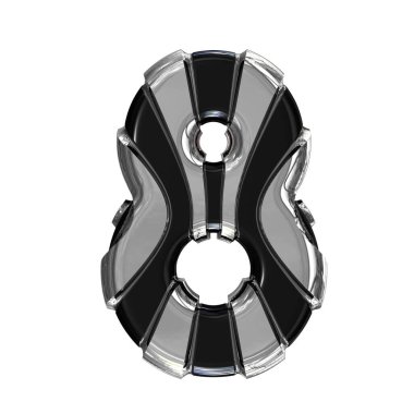 Black symbol with gold vertical straps. 3d number 8