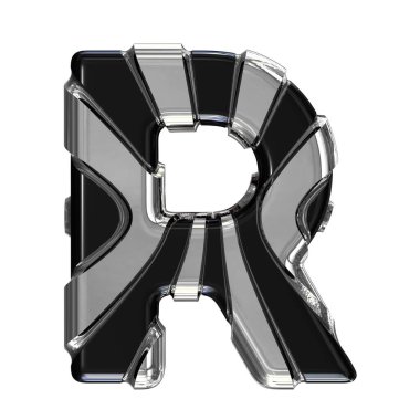 Black symbol with gold vertical straps. 3d letter r