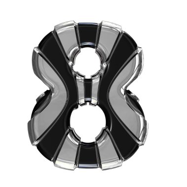 Black symbol with gold vertical straps. 3d number 8