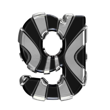 Black symbol with gold vertical straps. 3d letter g