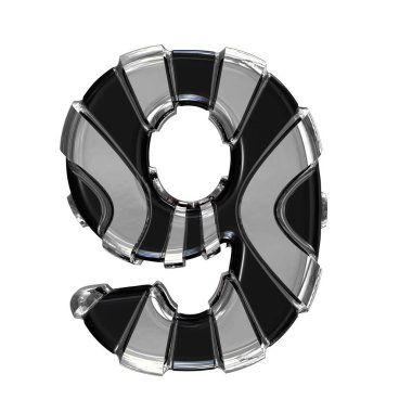 Black symbol with gold vertical straps. 3d number 9