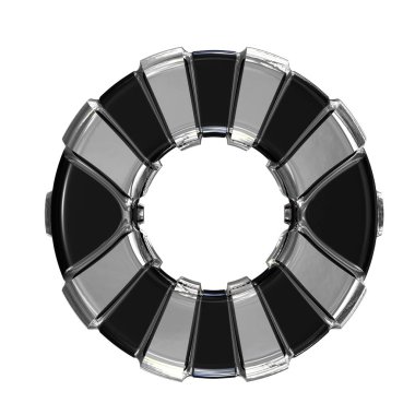 Black symbol with gold vertical straps. 3d letter o