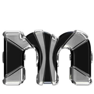 Black symbol with gold vertical straps. 3d letter m