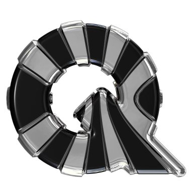 Black symbol with gold vertical straps. 3d letter q