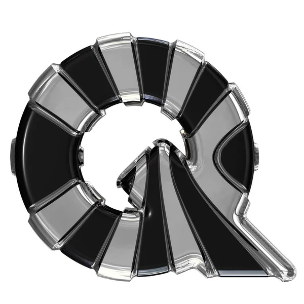 Black symbol with gold vertical straps. 3d letter q