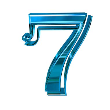 Glossy three-dimensional letters in blue. 3d number 7