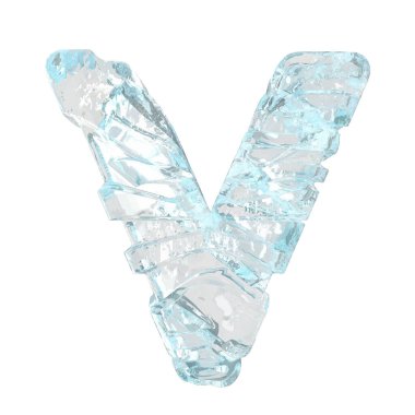 Symbols made of broken ice. 3d letter v