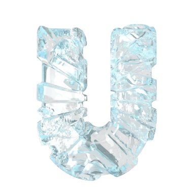 Symbols made of broken ice. 3d letter u
