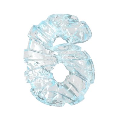 Symbols made of broken ice. 3d number 6