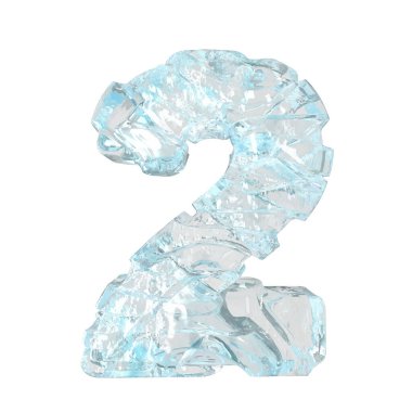Symbols made of broken ice. 3d number 2