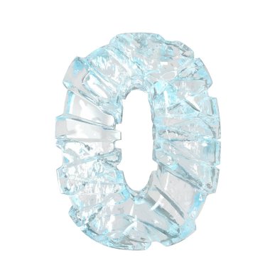 Symbols made of broken ice. 3d number 0