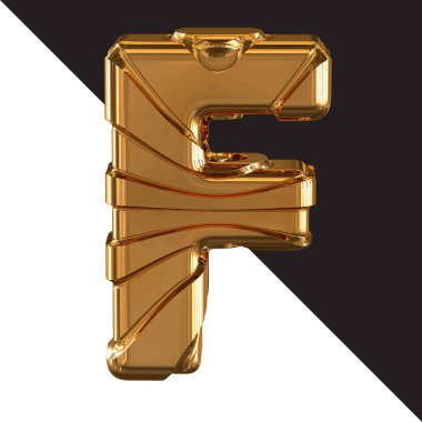 Gold symbol with gold belts. 3d letter f
