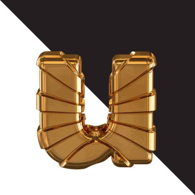 Gold symbol with gold belts. 3d letter u