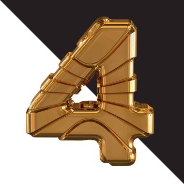 Gold symbol with gold belts. 3d number 4