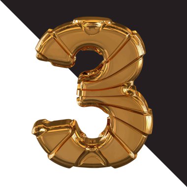Gold symbol with gold belts. 3d number 3