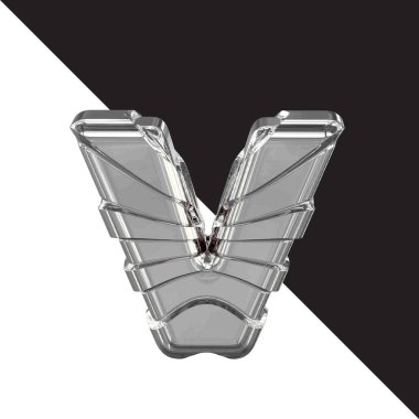 3d silver symbol with straps. letter v