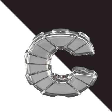 3d silver symbol with straps. letter c