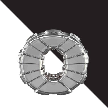 3d silver symbol with straps. letter o