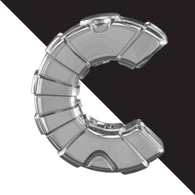 3d silver symbol with straps. letter c
