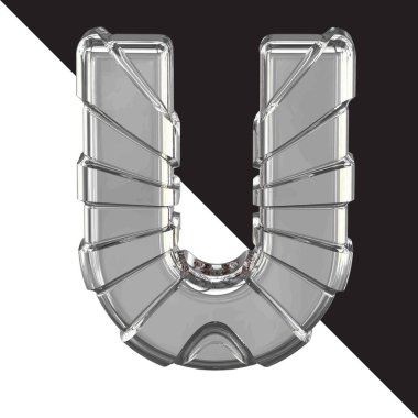3d silver symbol with straps. letter u