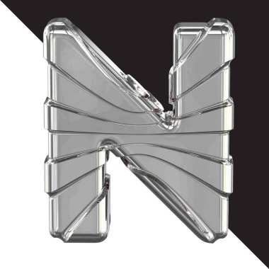 3d silver symbol with straps. letter n