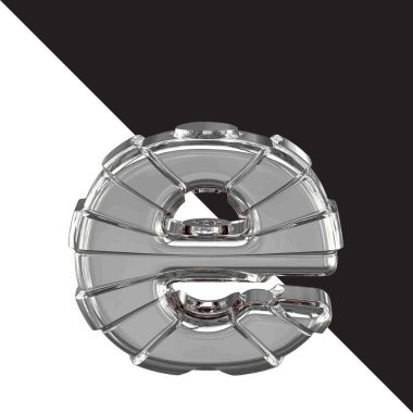 3d silver symbol with straps. letter e