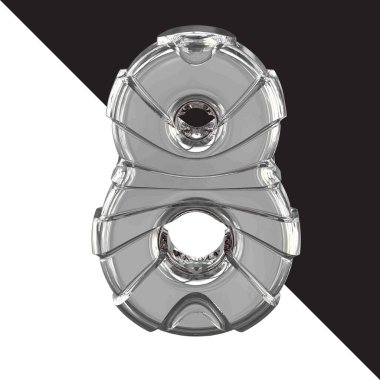 3d silver symbol with straps. number 8
