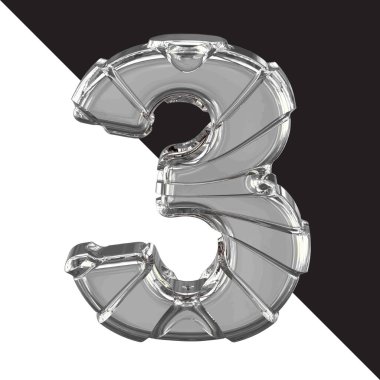 3d silver symbol with straps. number 3