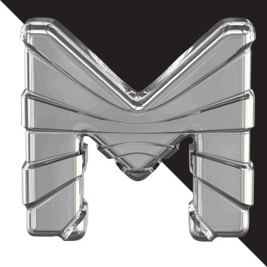 3d silver symbol with straps. letter m