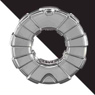 3d silver symbol with straps. letter o