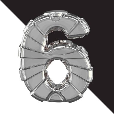 3d silver symbol with straps. number 6