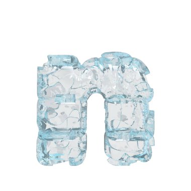 3d symbol made of ice. letter n
