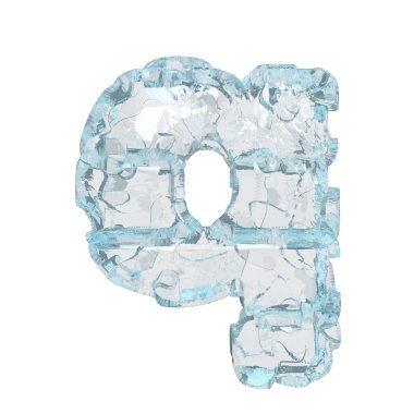 3d symbol made of ice. letter q