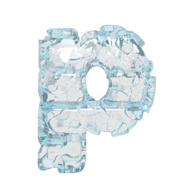3d symbol made of ice. letter p