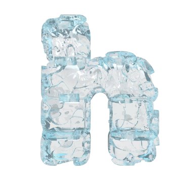 3d symbol made of ice. letter h