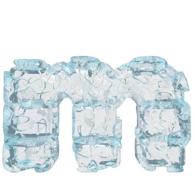 3d symbol made of ice. letter m