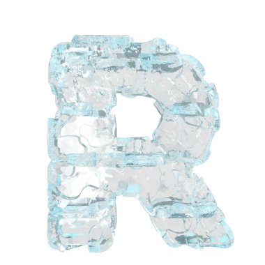 3d symbol made of ice. letter r