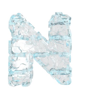 3d symbol made of ice. letter n