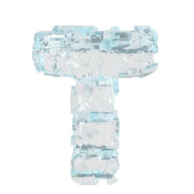 3d symbol made of ice. letter t