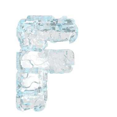 3d symbol made of ice. letter f