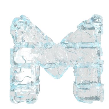 3d symbol made of ice. letter m