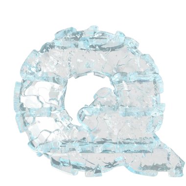 3d symbol made of ice. letter q