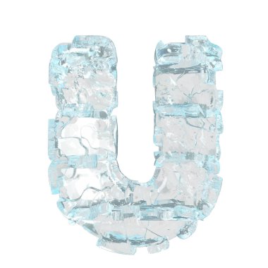 3d symbol made of ice. letter u