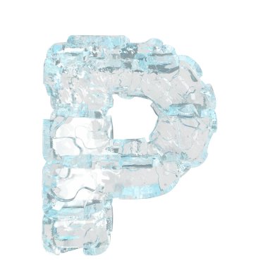 3d symbol made of ice. letter p