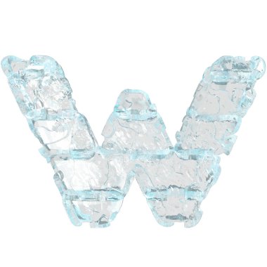 3d symbol made of ice. letter w