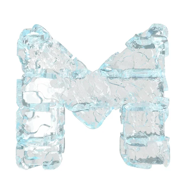 3d symbol made of ice. letter m