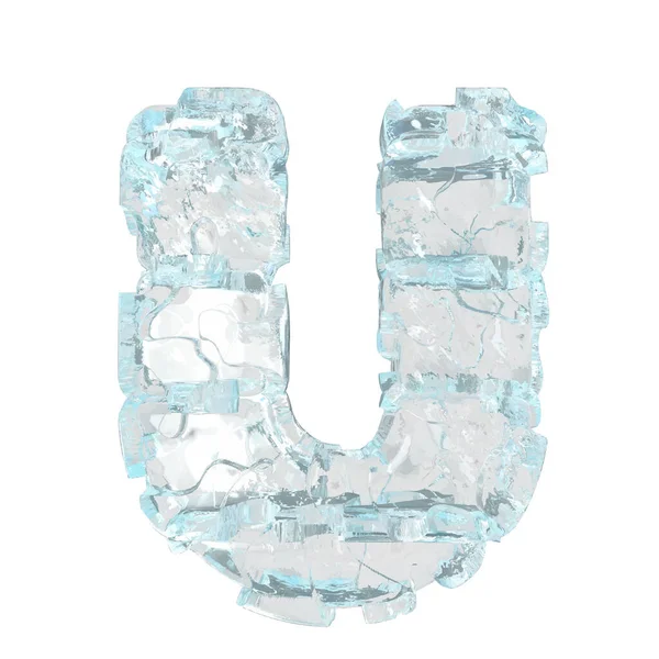 3d symbol made of ice. letter u