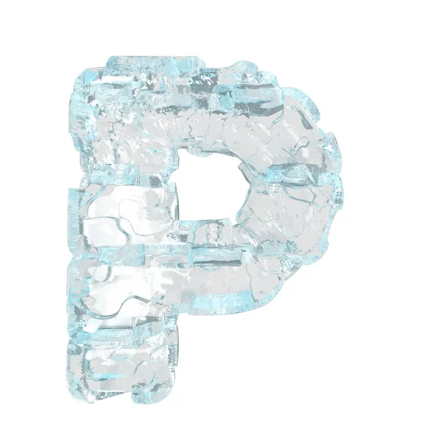 3d symbol made of ice. letter p