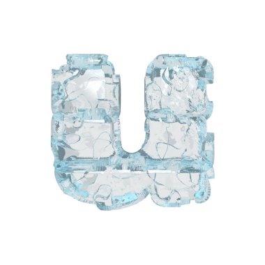3d symbol made of ice. letter u